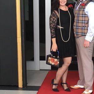 Black lace dress with nude cut outs